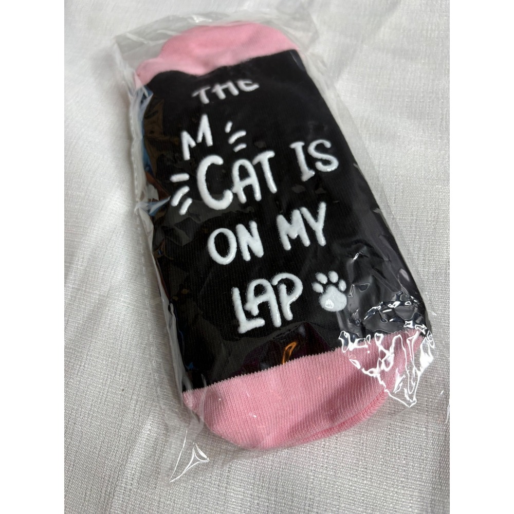 The Cat Is On My Lap Novelty Non-Slip Socks Black Pink Ankle Length Pet Lover
